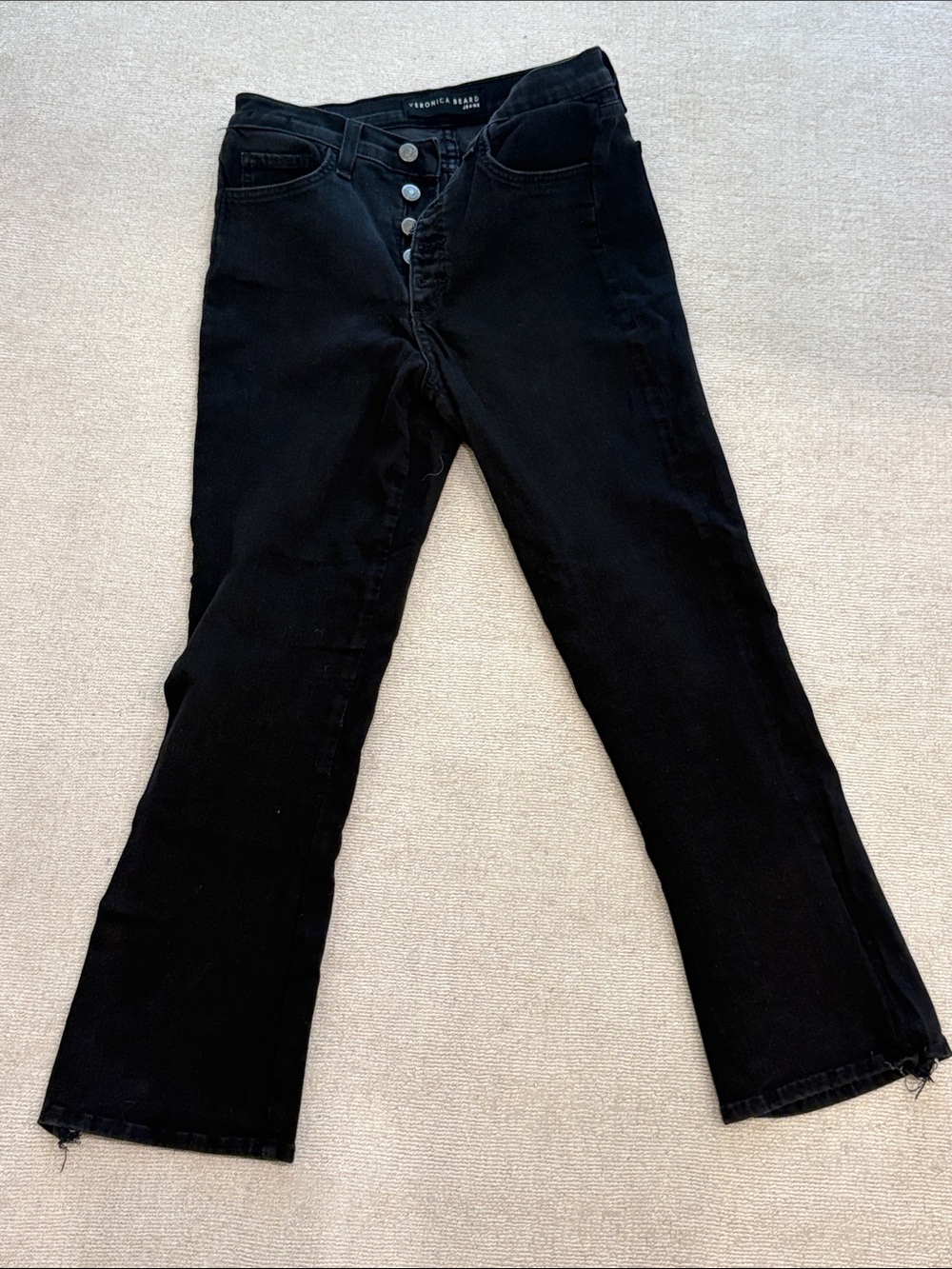 Veronica Beard Black High-Rise Button-Fly Flare Jeans
